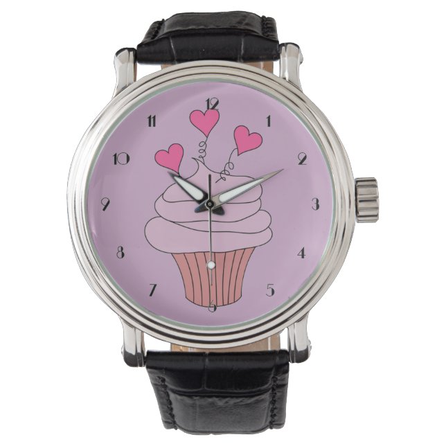 Montre Coeurs roses mignons Cupcake Wrist Watch (devant)