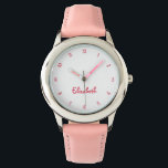 Montre Coeurs roses mignons Filles Nom personnalisé Fille<br><div class="desc">Personnalisée, personnalisée, les enfants filles amusant cool jolie chic ceinture de parties scintillant rose girly, coque en acier inoxydable, montre poignet. Entrez simplement le nom, pour customiser. Allez-y créez une merveilleuse montre personnalisée pour la princesse du lil dans votre vie - fille, soeur, nièce, petite-fille, fillette, belle-fille. Fait un grand...</div>