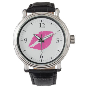 Montre Col cravate motif baisers rose blanc mignon