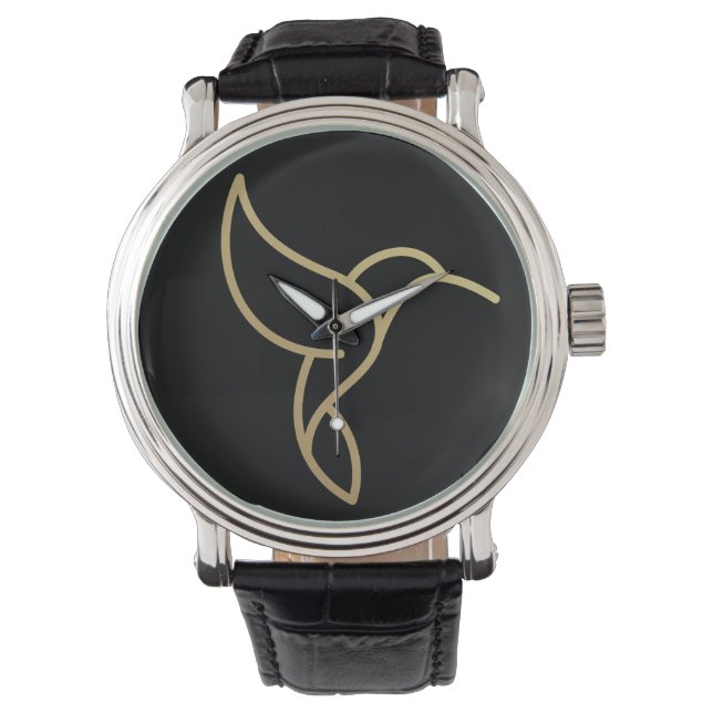 Montre Colibri en style Monoline - Or en noir (devant)