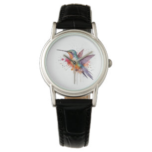 Montre colibri exotique coloré en aquarelle de vol