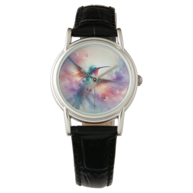 Montre Colibri gracieux en aquarelle (devant)