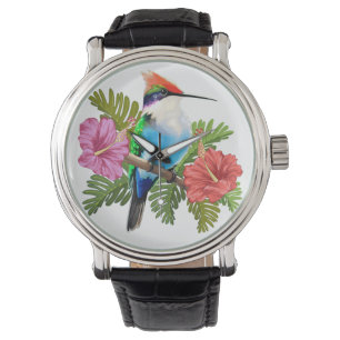 Montre Colibri se reposant et Hibiscuses