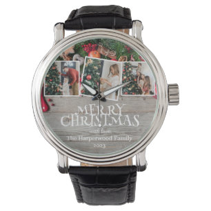 Montre Collage de photos de famille de Noël Rustique Élég