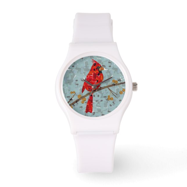 Montre Collage d'oiseau Cardinal de Noël (Recto)