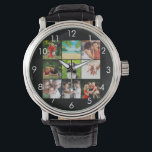 Montre Collage photo de famille de 9 personnalisées noir<br><div class="desc">Personnalisez avec vos 9 photos préférées pour créer un cadeau unique. Conçu par Thisisnotme©</div>
