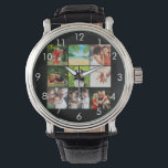 Montre Collage photo de famille de 9 personnalisées noir<br><div class="desc">Personnalisez avec vos 9 photos préférées pour créer un cadeau unique. Conçu par Thisisnotme©</div>
