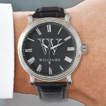 Montre Collage photo de famille personnalisée Noir person<br><div class="desc">Créez votre propre montre numérique romaine personnalisée avec votre monogramme et votre nom sur un simple arrière - plan noir moderne.</div>