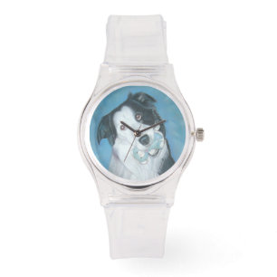 Montre collie noire et blanche avec tedwatch