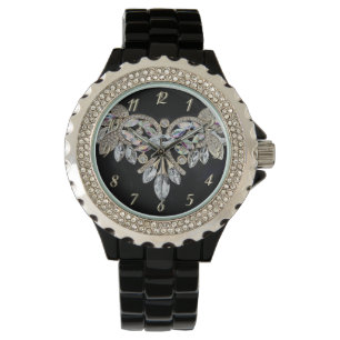 Montre Collier diamant argent noir élégant