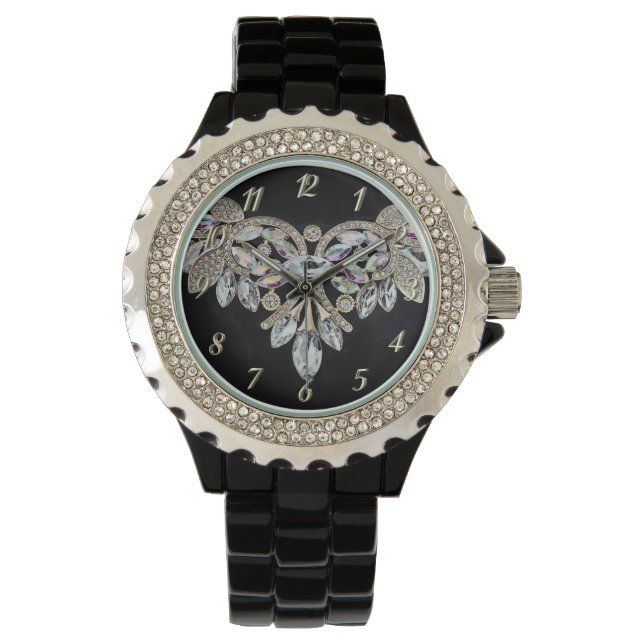Montre Collier diamant argent noir élégant (devant)