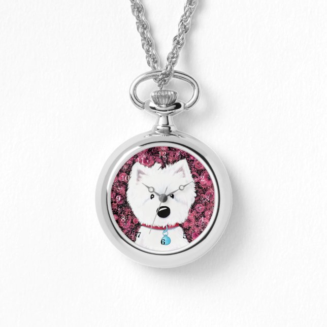 Montre Collier Fleurs Roses Westie Douce (Recto)
