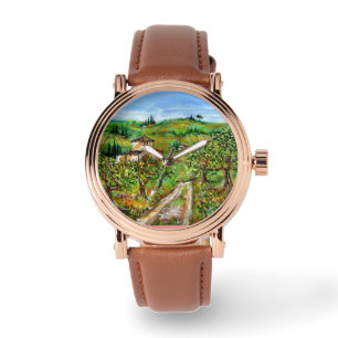 MONTRE COLLINES VERTES ET OLIVIERS DANS LE PAYSAGE TOSCAN