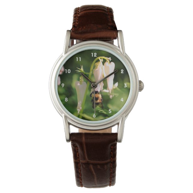 Montre Colonne Blanche Fleur Et Abeille Bumble (devant)