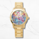 Montre Coloré Flamant rose rose Tropical Élégantes femmes<br><div class="desc">Colorful Tropical Pink Flamant rose Elegant Womans Watches présente un paradis tropical coloré avec un flamant rose entouré de fleurs tropicales. Créé par Evco Studio www.zazzle.com/store/evcostudio</div>