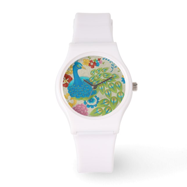 Montre Colorful Peacock et Fleurs (Recto)