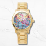 Montre Colorful Tropical Pink Flamingo Elegant Womans<br><div class="desc">Colorful Tropical Pink Flamingo Elegant Womans Watches features a colorful tropical paradise with a pink flamingo surrounded by tropical flowers. Created by Evco Studio www.zazzle.com/store/evcostudio</div>