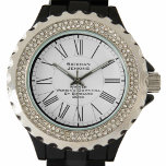 Montre Compétition féminine de ski alpin<br><div class="desc">Montre de skieur dame. Une montre de ski alpin qui est conçue comme un prix pour la gagnante d'un concours de ski alpin féminin. Ajoutez le nom du destinataire ainsi que le concours. Chiffres romains sur un arrière - plan blanc.</div>