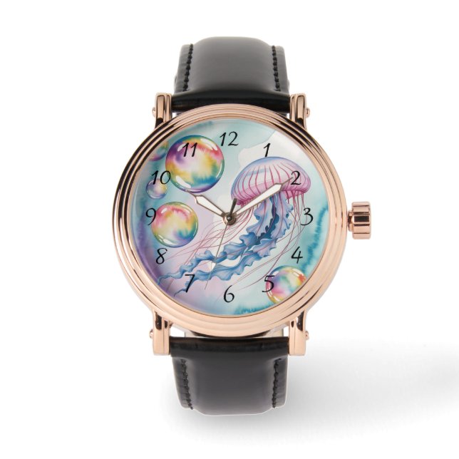 Montre Conception aquarelle de méduses arc-en-ciel fantai (Recto)