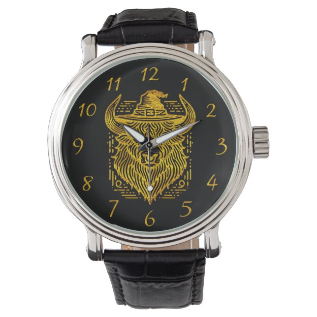 Montre Conception complexe d'un bison avec un Casquette (devant)