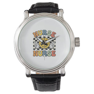 Montre Conception de chemise à carreaux Smiley d'infirmiè