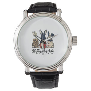 Montre Conception de chemise de lapin patriotique du 4 ju