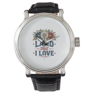 Montre Conception de chemise de terre florale patriotique