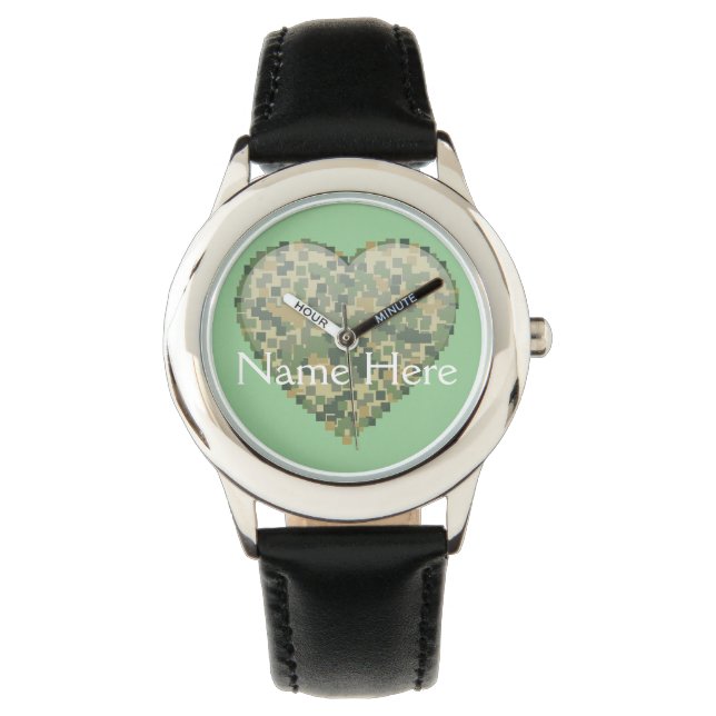 Montre Conception de coeur en gris pixelé (devant)