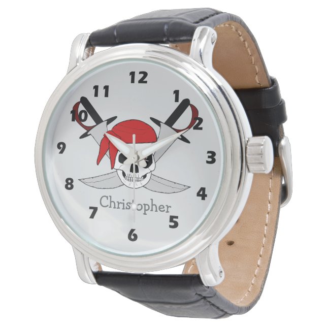 Montre Conception de crâne de pirate et d'épées (Incliné)