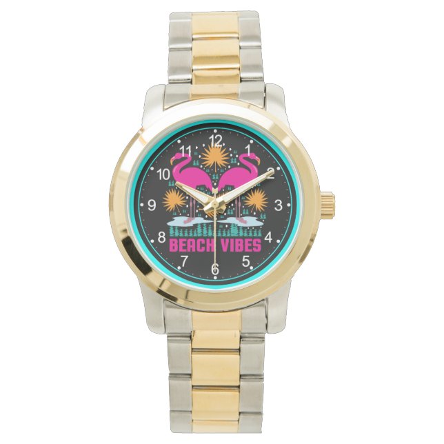 Montre Conception de flamants roses de vibes de plage (devant)