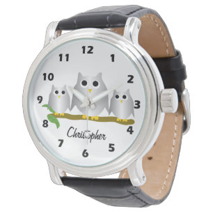 Montre Conception de Hiboux Argent Personnalisés