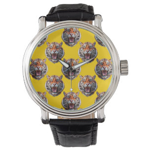 Montre Conception de motif de tête de tigre jaune