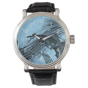 Montre Conception de musique violon en bleu clair