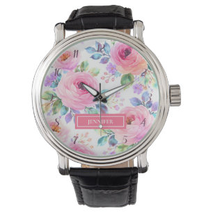 Montre Conception de nom personnalisé florale bohème leve