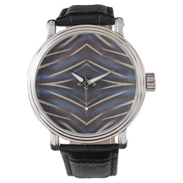Montre conception de plume de pintade guinéenne diamant (devant)