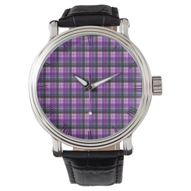 Montre Conception de Tartan avec contrôle pourpre, (devant)