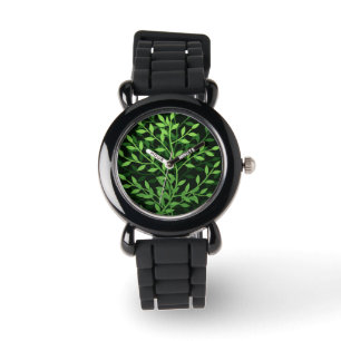 Montre Conception feuillue élégante verte de branches