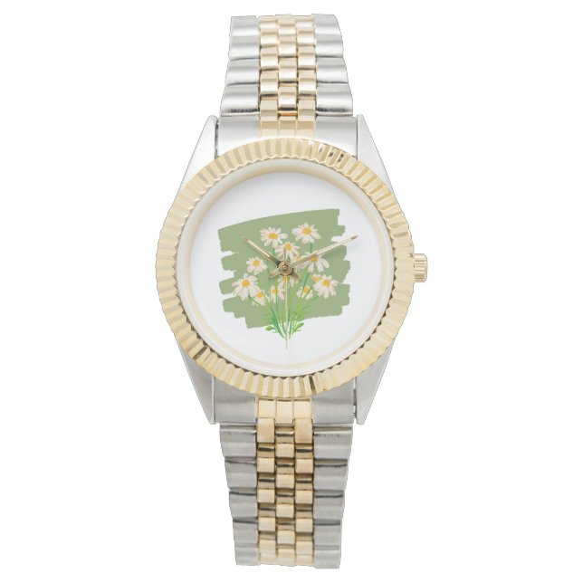 Montre Conception florale rustique sur fond vert (devant)