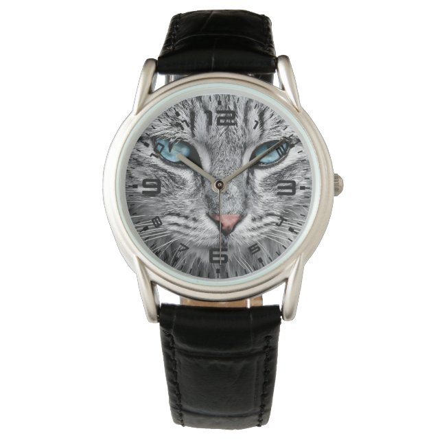 Montre Conception fractale du visage de chat (devant)