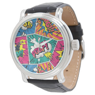 Montre Conception Pop Art coloré - Bande dessinée Rétro W