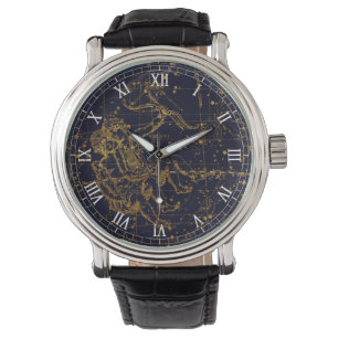 Montre Constellation bleue vintage de zodiaque de Gémeau
