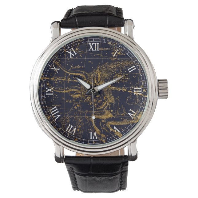 Montre Constellation de zodiac vintage bleu or (devant)