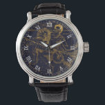 Montre Constellation vintage en or bleu Aquarius Zodiac<br><div class="desc">Inspiré par "A Celestial Atlas" d'Alexander Jamieson en 1822, qui est une collection de cartes vintages illustrées d'étoiles, le design présente l'Aquarius Zodiac Constellation (Le Porteur d'Eau) en or contre un arrière - plan bleu marine foncé. Grand cadeau pour ceux qui sont nés sous le signe Aquarius Zodiac. (21 janvier...</div>