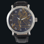 Montre Constellation vintage en or bleu Scorpio Zodiac<br><div class="desc">Inspiré par "A Celestial Atlas" d'Alexander Jamieson en 1822, qui est une collection de cartes vintages illustrées d'étoiles, le design présente la Constellation Scorpio Zodiac (Le Scorpion) en or contre un arrière - plan bleu marine foncé. Grand cadeau pour ceux qui sont nés sous le signe Scorpio Zodiac. (23 octobre...</div>