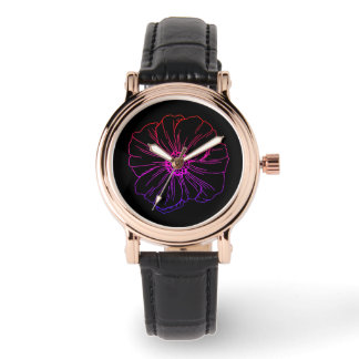 Montre Contour de fleur arc-en-ciel et fond noir
