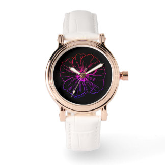 Montre Contour de fleur arc-en-ciel et fond noir