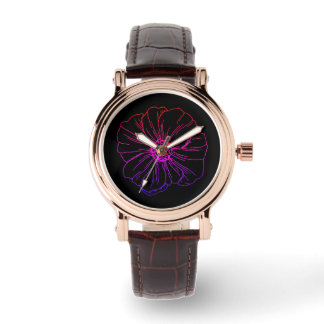 Montre Contour de fleur arc-en-ciel et fond noir