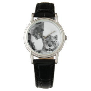 Montre Contraste Lions femelles noirs et blancs