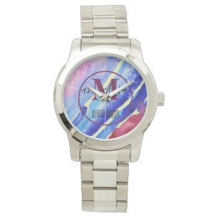 Montre Cool Art Abstrait bleu violet rose Magenta E-Watch