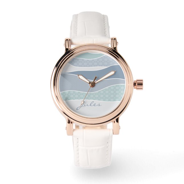 Montre Cool Bleu Vert Bleu Bleu Baies Courbées Abstraites (Recto)